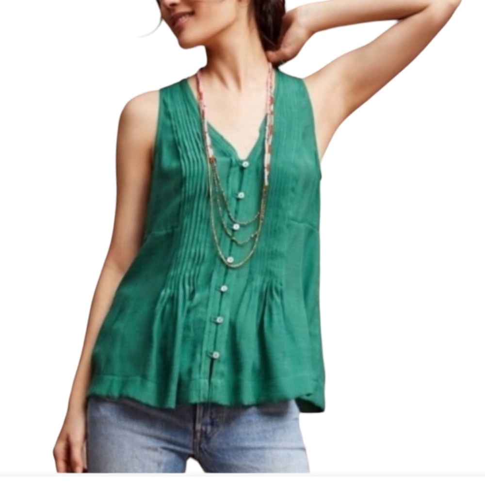 Maeve Green Pleated Tank Top